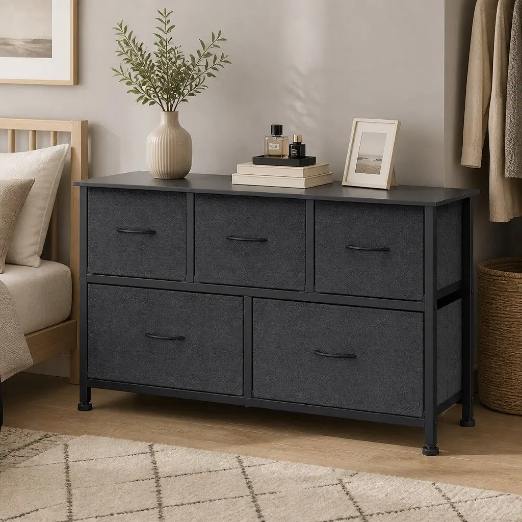 Dark Grey 5-Drawer Storage Cabinet for Home