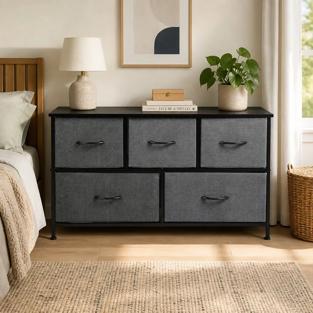 Dark Grey 5-Drawer Storage Cabinet for Home