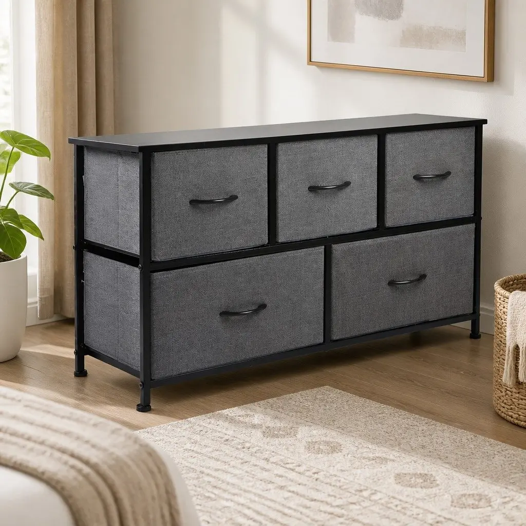 Dark Grey 5-Drawer Storage Cabinet for Home