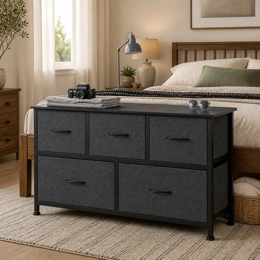 Dark Grey 5-Drawer Storage Cabinet for Home