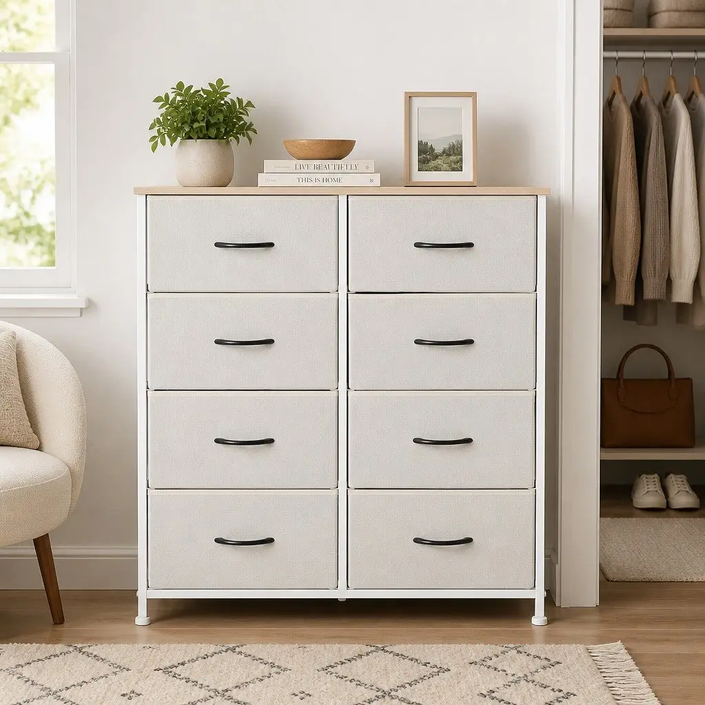 Beige 8-Drawer Storage Cabinet Tower for Organising