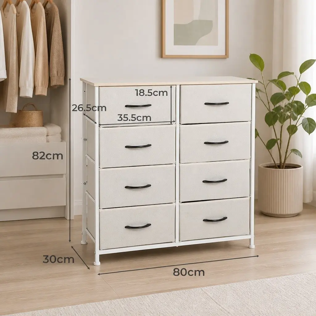 Beige 8-Drawer Storage Cabinet Tower for Organising