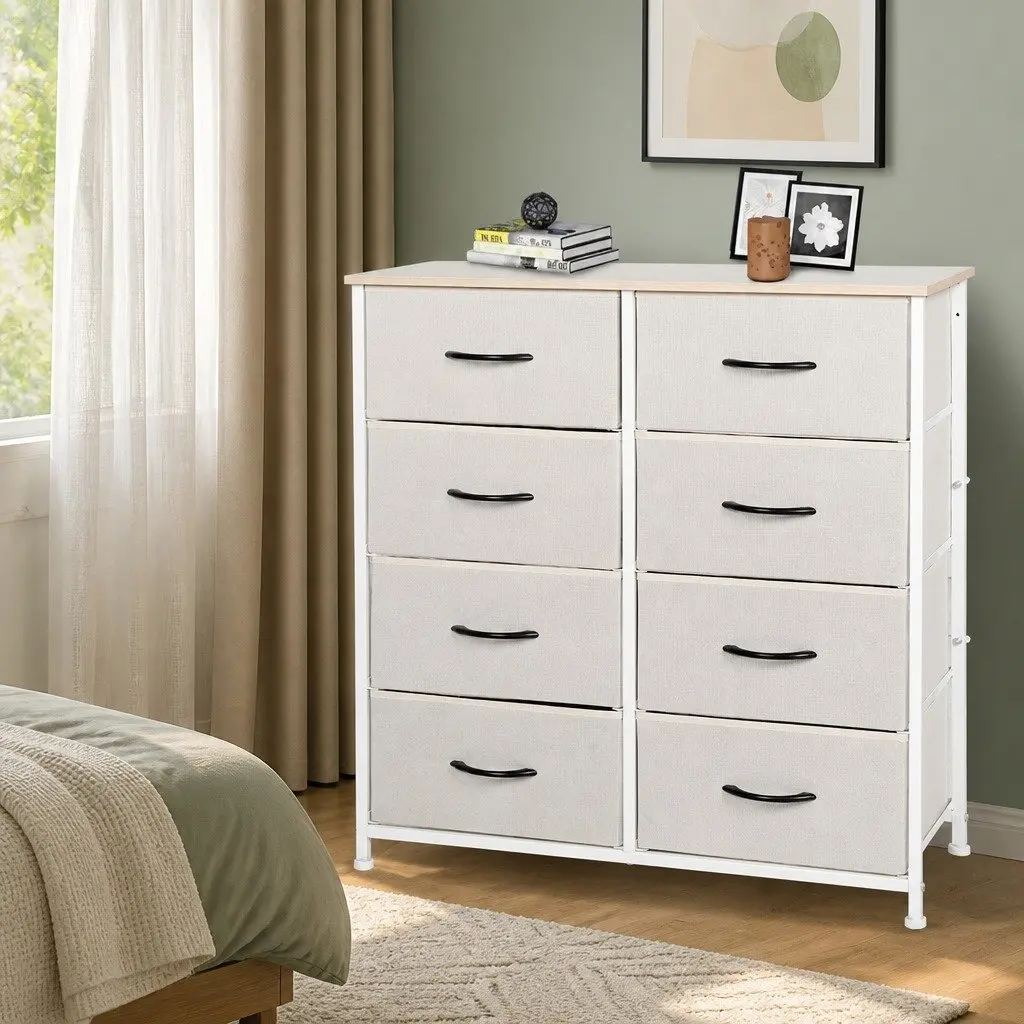 Beige 8-Drawer Storage Cabinet Tower for Organising