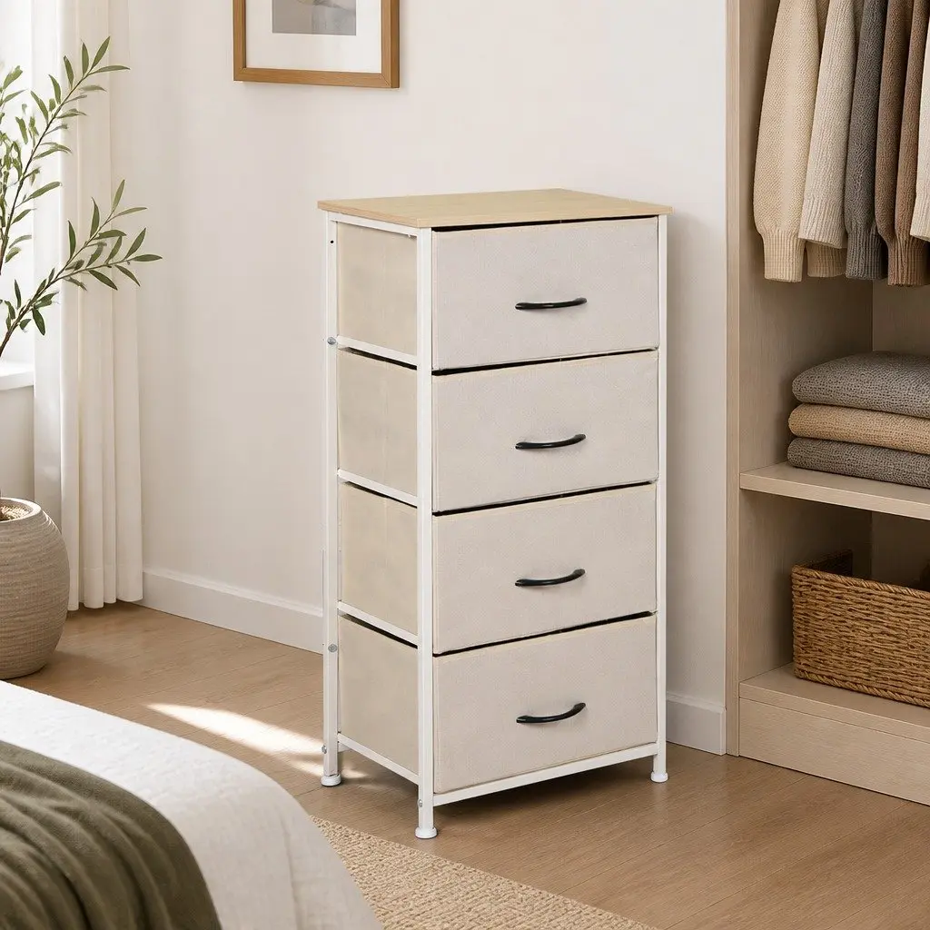 Beige 4 Drawer Storage Cabinet Tower with Durable Frame