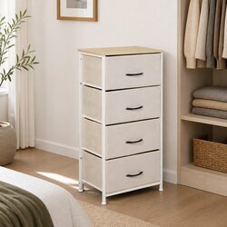 Beige 4 Drawer Storage Cabinet Tower with Durable Frame