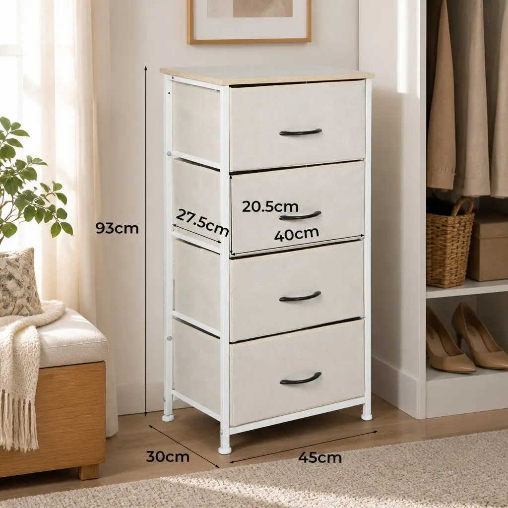 Storage Cabinet MDF Steel 4 Drawer Beige