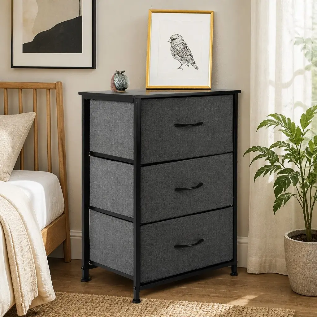 Storage Cabinet Tower MDF Steel Cotton-Polyester Non-Woven Fabric 45cm x 30cm x 70cm Dark Grey