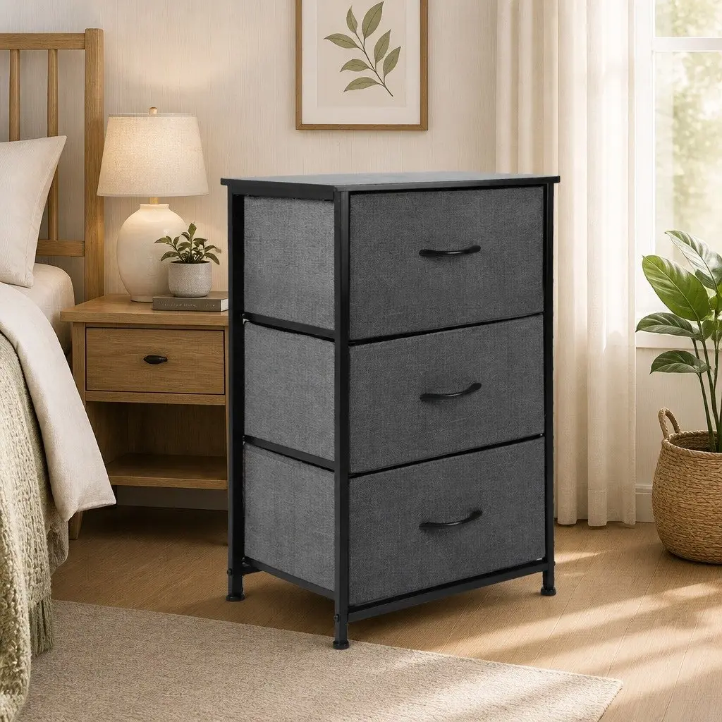 Storage Cabinet Tower MDF Steel Cotton-Polyester Non-Woven Fabric 45cm x 30cm x 70cm Dark Grey