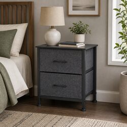 Durable 2 Drawer Storage Cabinet Nightstand in Dark Grey