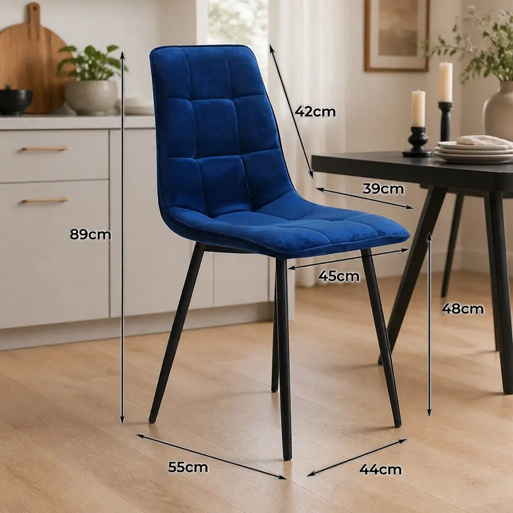 Set of 4 High Density Foam Velvet Blue Dining Chairs