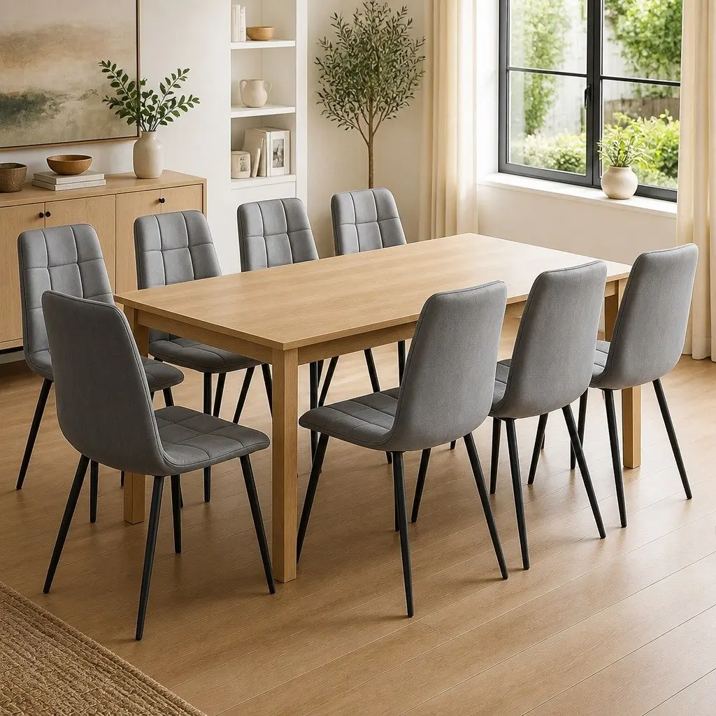 Dining Chairs PU Leather High Density Foam Padded Grey 8 Piece