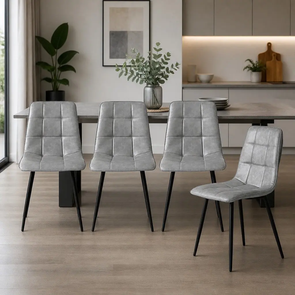 Dining Chairs PU Leather High Back Grey 4 Piece