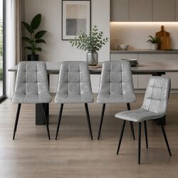Set of 4 High-Back Dining Chairs in Grey PU Leather