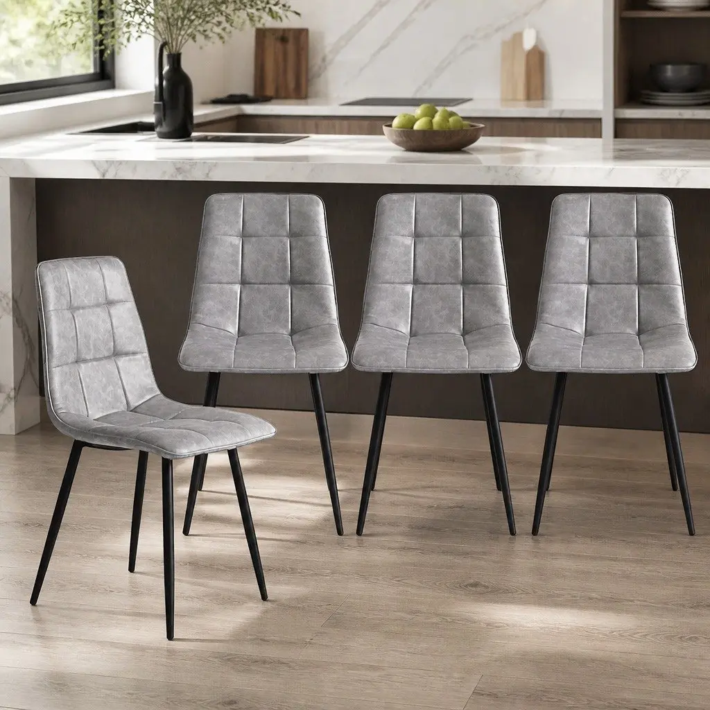 Dining Chairs PU Leather High Back Grey 4 Piece