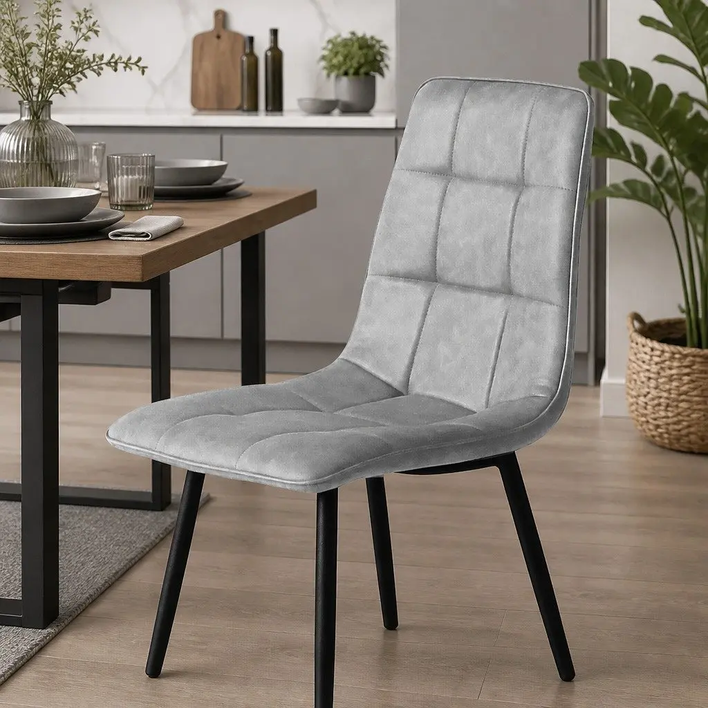 Dining Chairs PU Leather High Back Grey 4 Piece