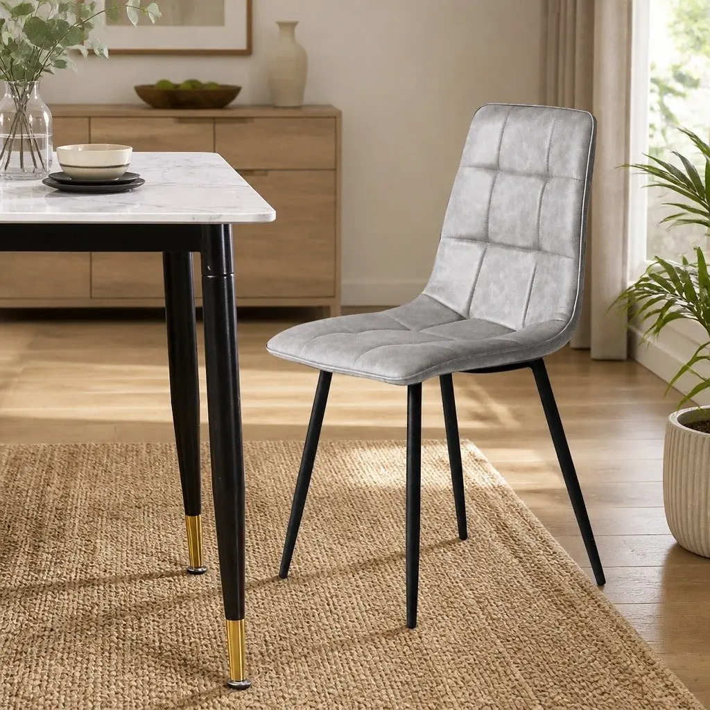 Dining Chairs PU Leather High Back Grey 4 Piece