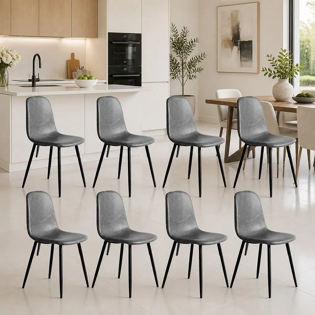 8 Piece Dining Chairs Upholstered Padded Backrest Grey Steel Frame