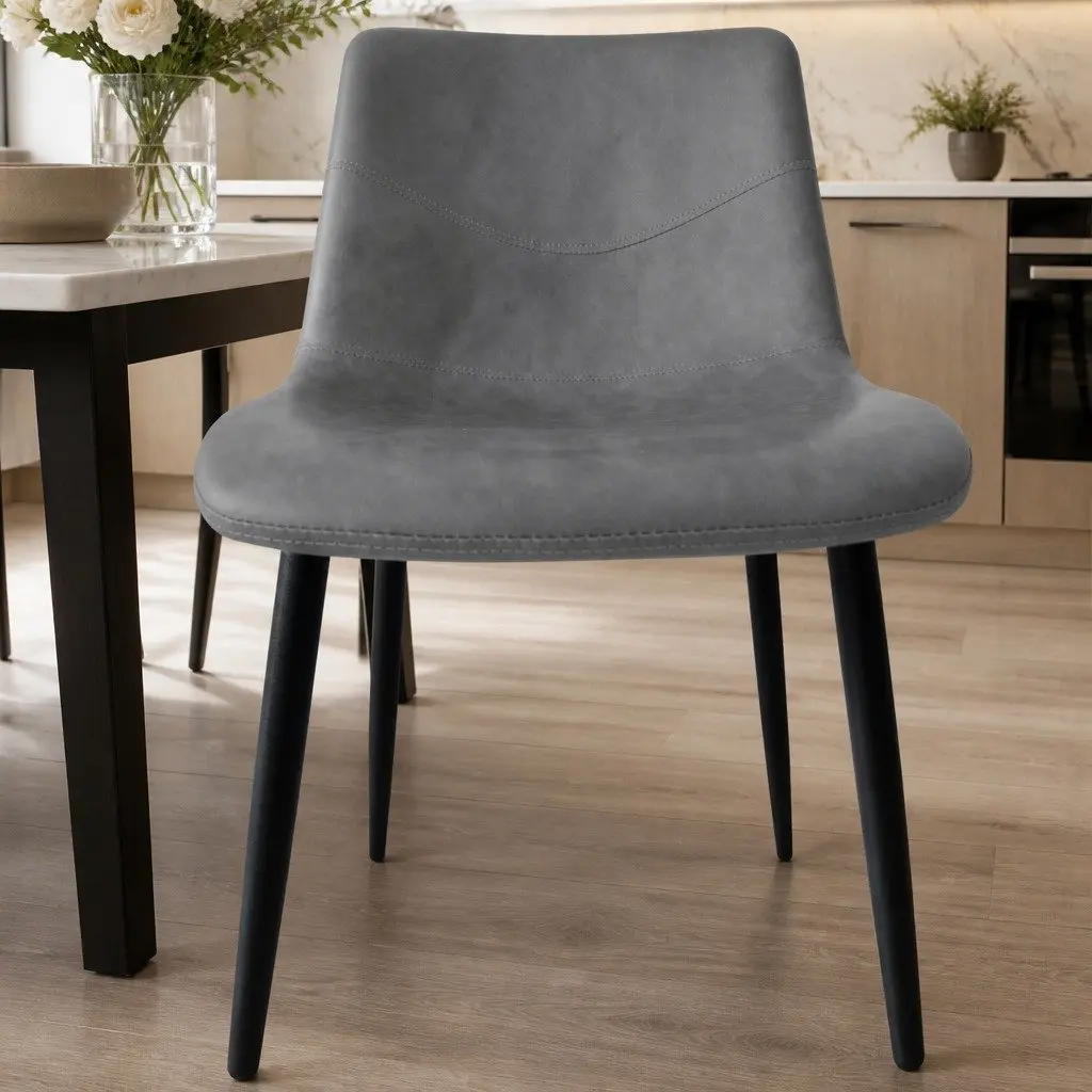 8 Piece Dining Chairs Upholstered Padded Backrest Grey Steel Frame