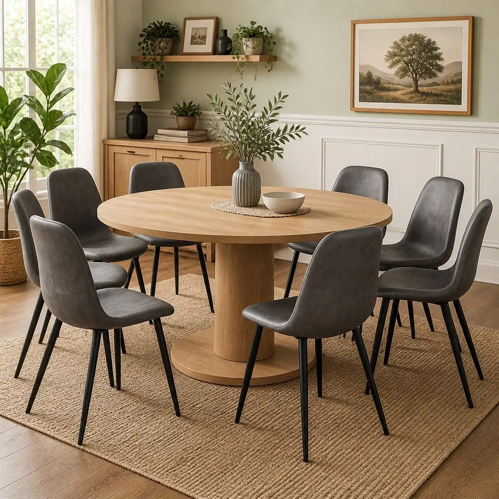 8 Piece Dining Chairs Upholstered Padded Backrest Grey Steel Frame