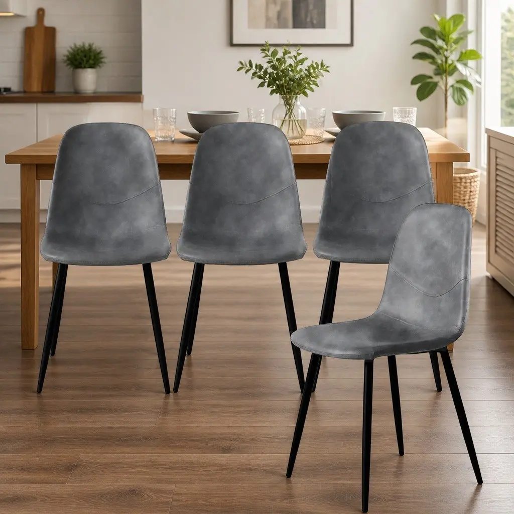 8 Piece Dining Chairs Upholstered Padded Backrest Grey Steel Frame