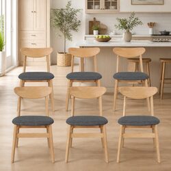 Set of 6 Durable Dining Chairs with Natural Wood Frame