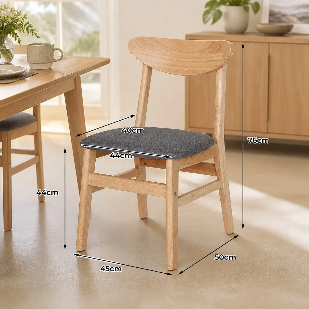 Set of 2 Wooden Frame Dining Chairs with Linen Seat