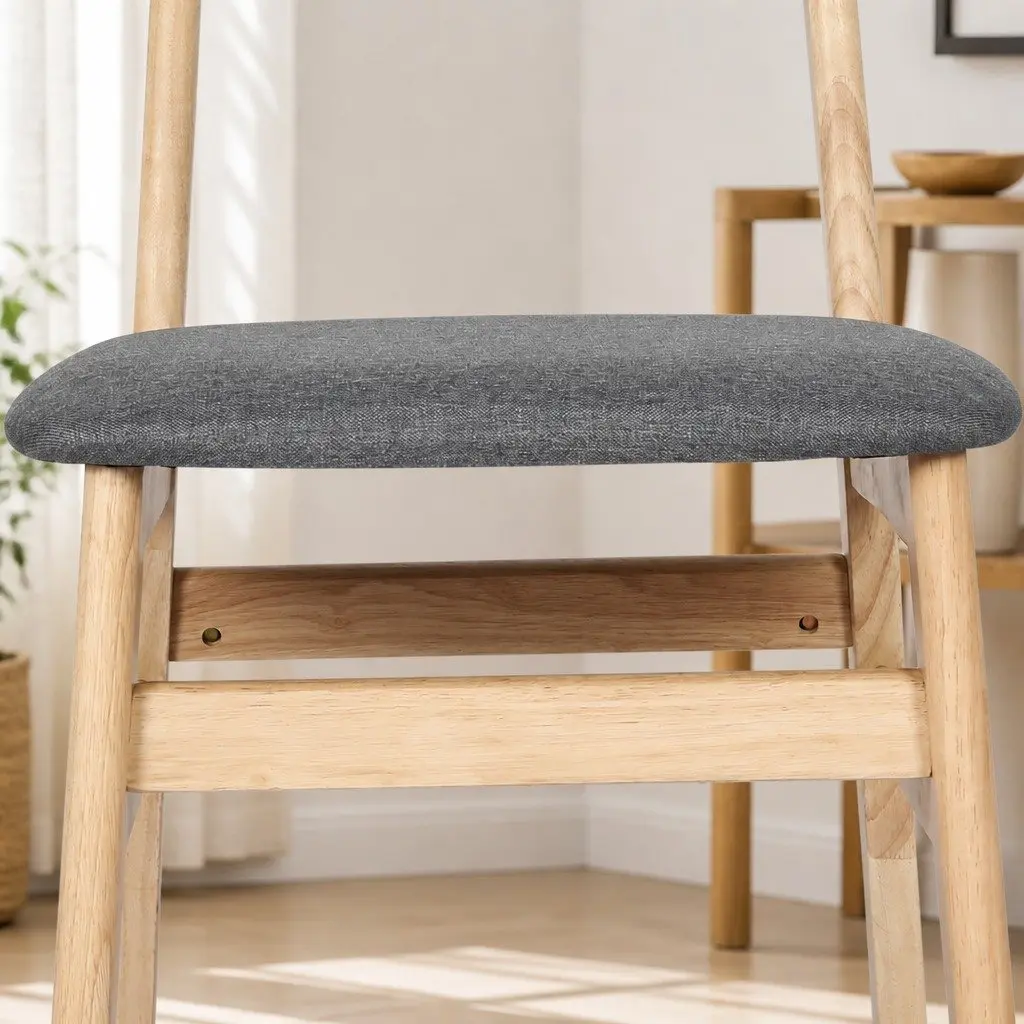 Set of 2 Wooden Frame Dining Chairs with Linen Seat