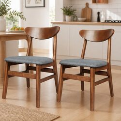 Brown Wooden Frame Dining Chairs 2 Pack with Cushions