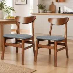 Brown Wooden Frame Dining Chairs 2 Pack with Cushions