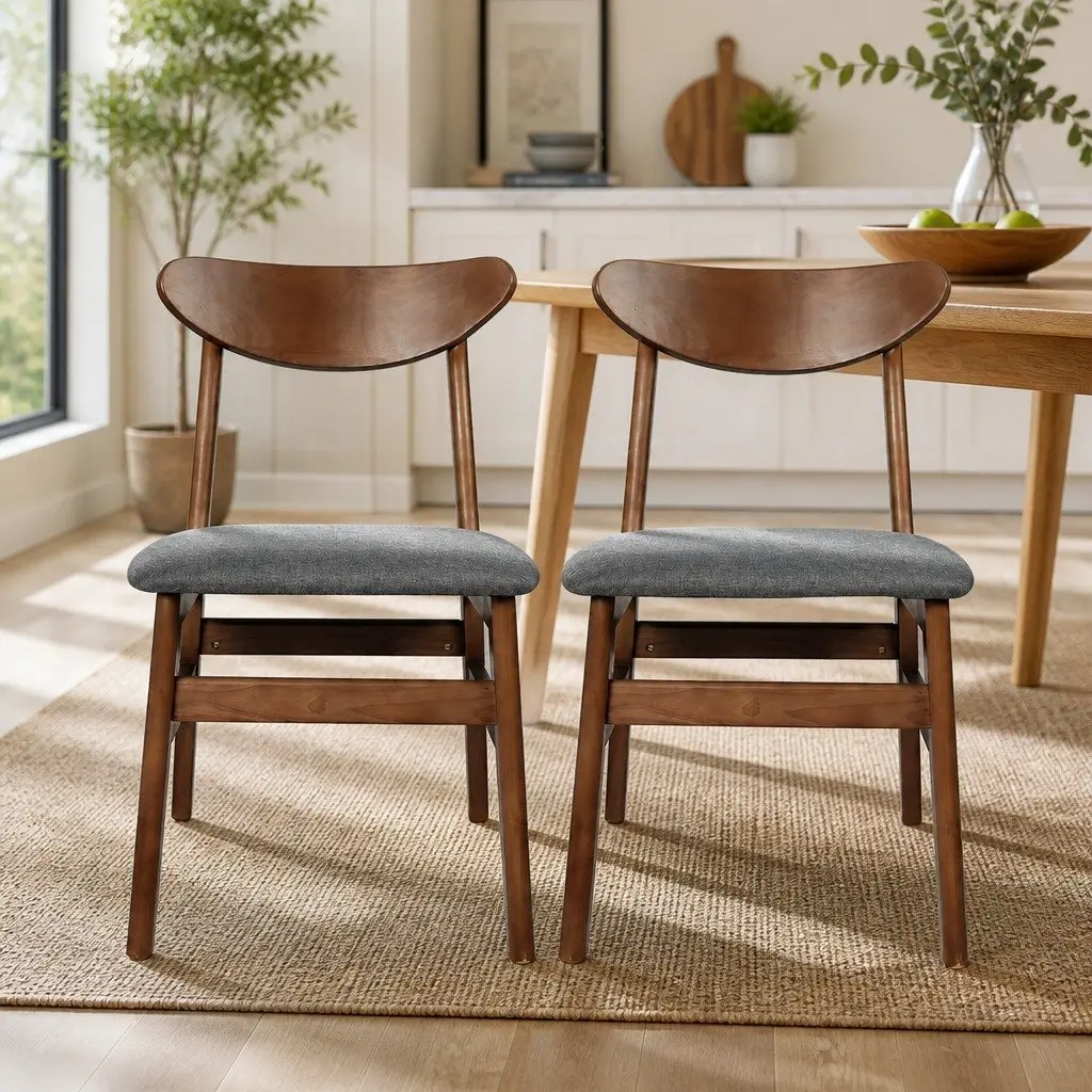 Brown Wooden Frame Dining Chairs 2 Pack with Cushions