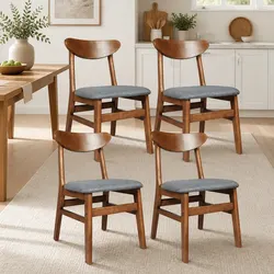 Set of 4 Quality Dining Chairs with Wood Frame and Linen