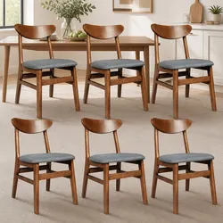 Set of 6 Elegant Dining Chairs with Natural Wood Frame