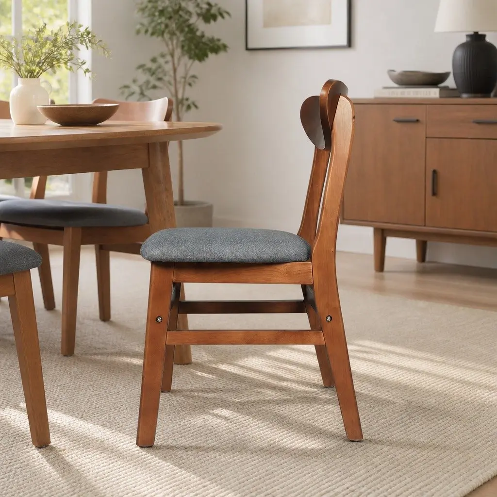 Dining Chairs Linen Upholstered Natural Wood Frame Walnut 6 Piece