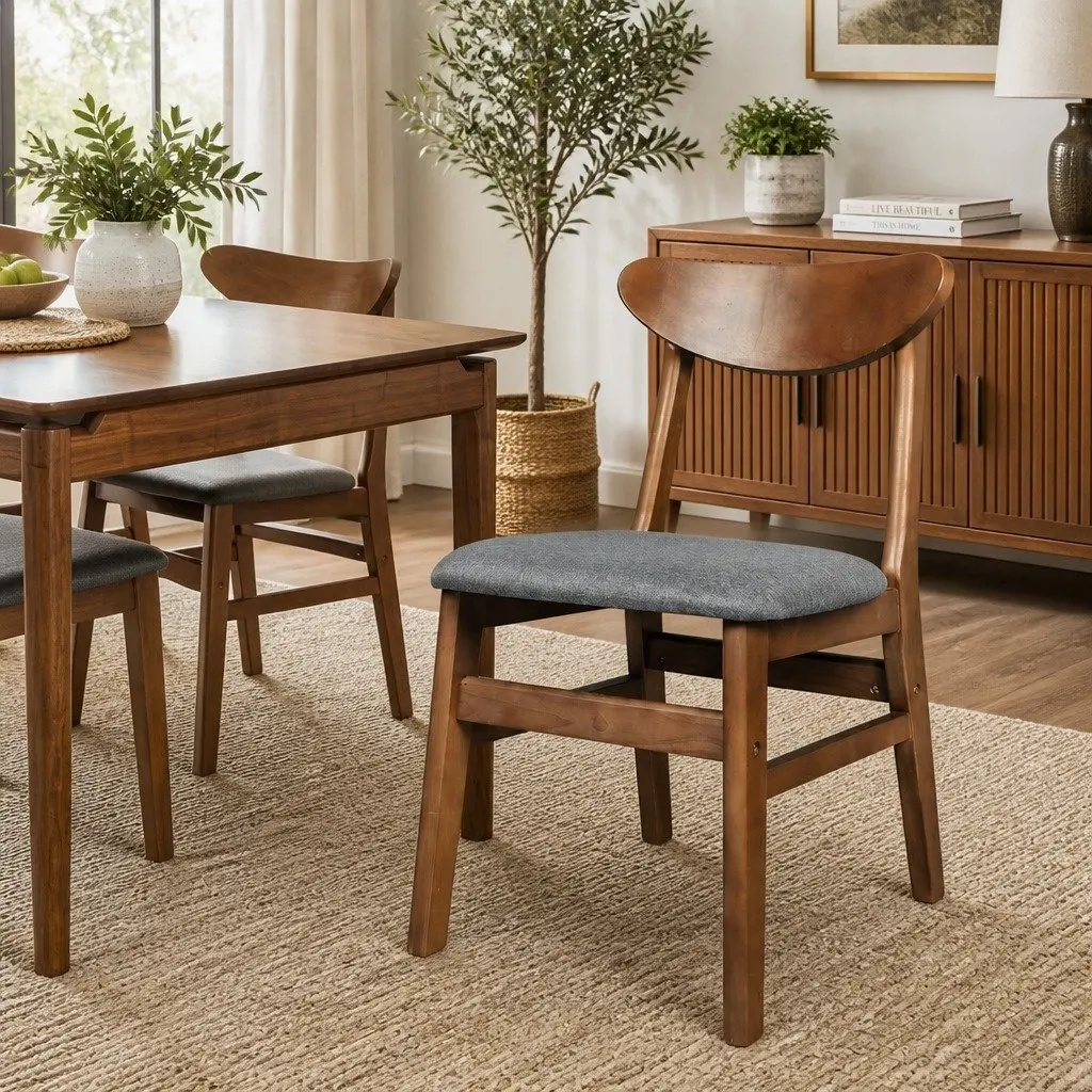 Dining Chairs Linen Upholstered Natural Wood Frame Walnut 6 Piece