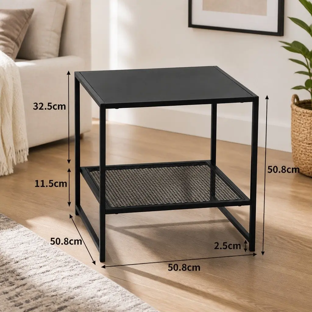 Black Steel Side Table with Open Shelves