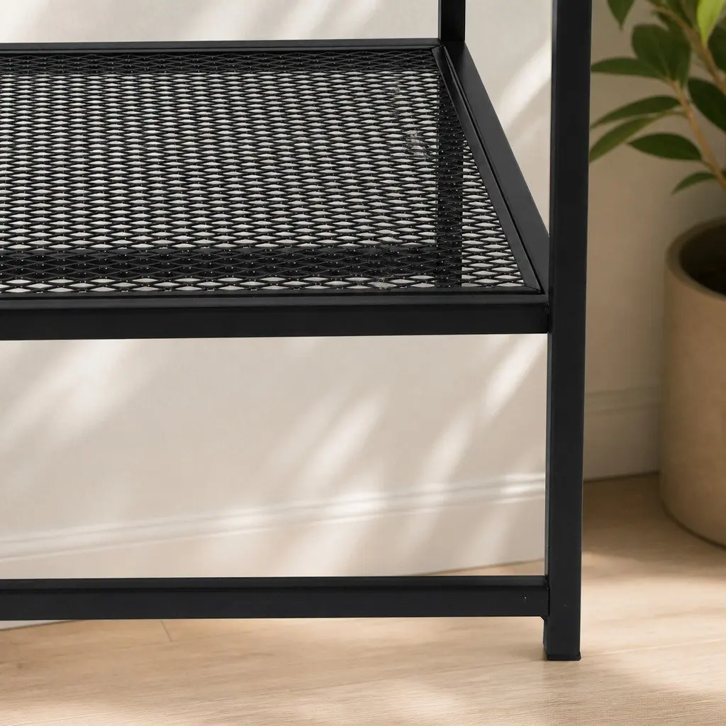 Black Steel Side Table with Open Shelves