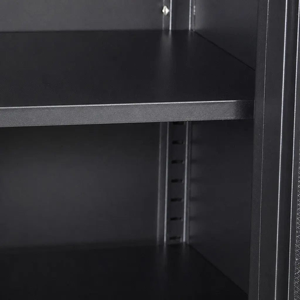 Storage Cabinet Steel 80cm W x 40cm D x 101.5cm H Black Mesh Doors Adjustable Shelves