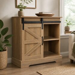 Sturdy Rustic Sideboard Storage Cabinet with Barn Door