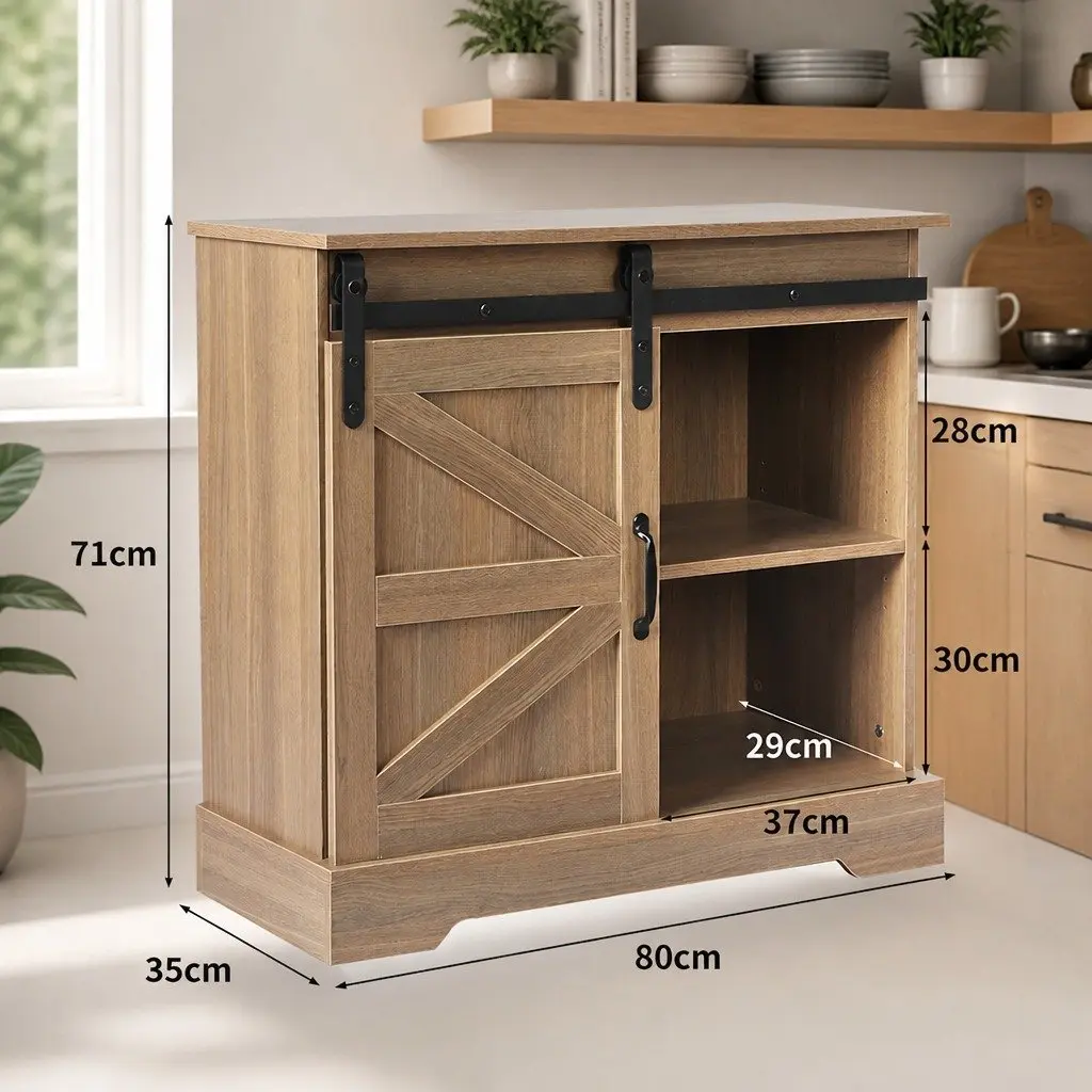 Rustic Sideboard Storage Cabinet with Barn Door