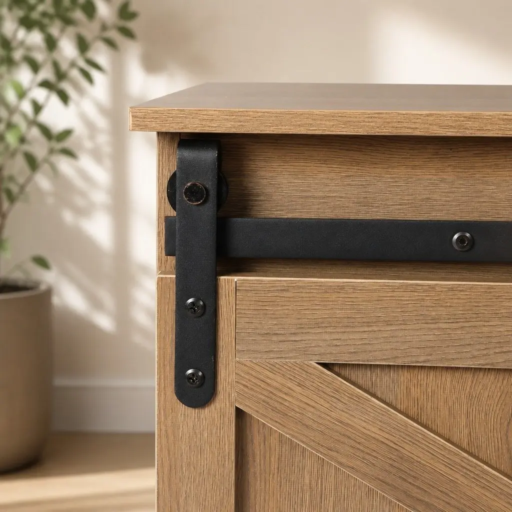 Rustic Sideboard Storage Cabinet with Barn Door