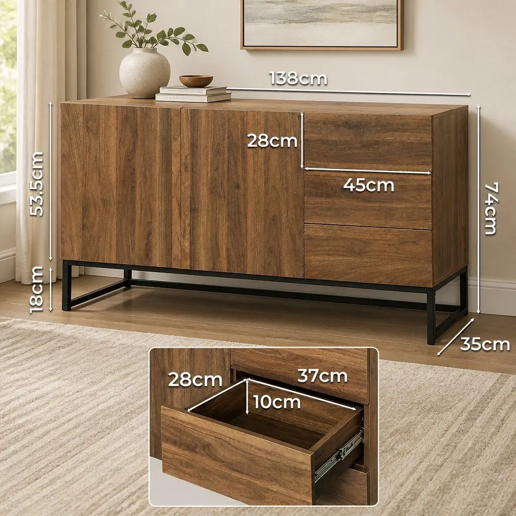 Walnut Sideboard Buffet Storage Cabinet
