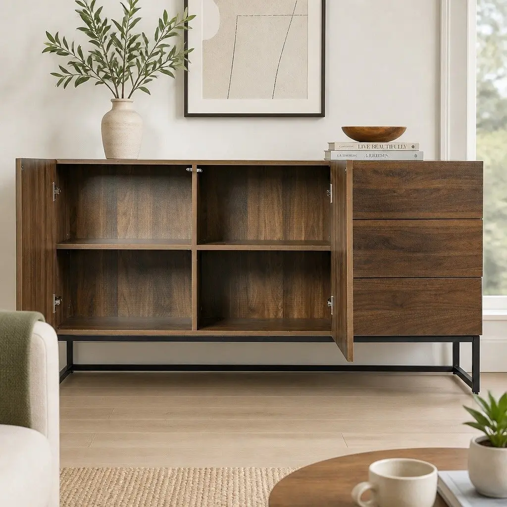 Walnut Sideboard Buffet Storage Cabinet