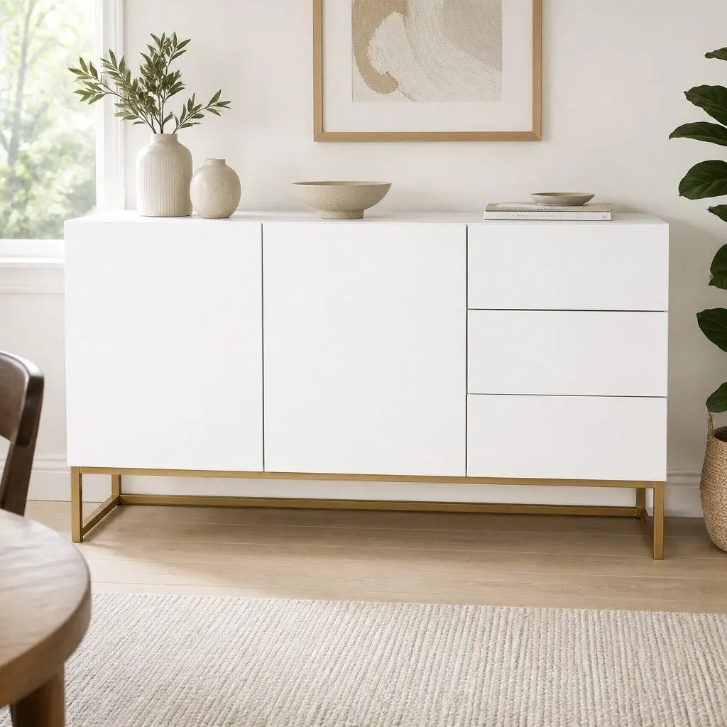 White Sideboard Storage Cabinet with Push Drawers