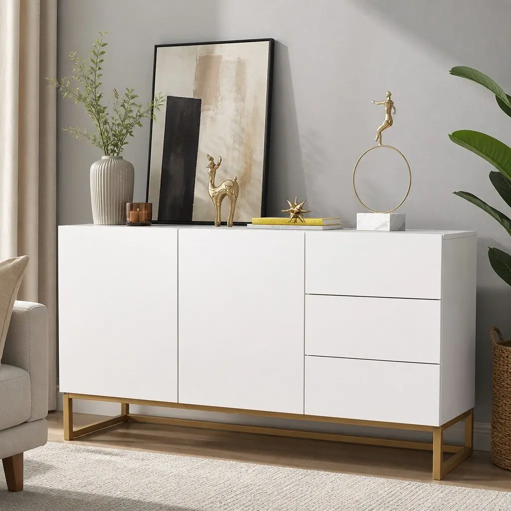 White Sideboard Storage Cabinet with Push Drawers