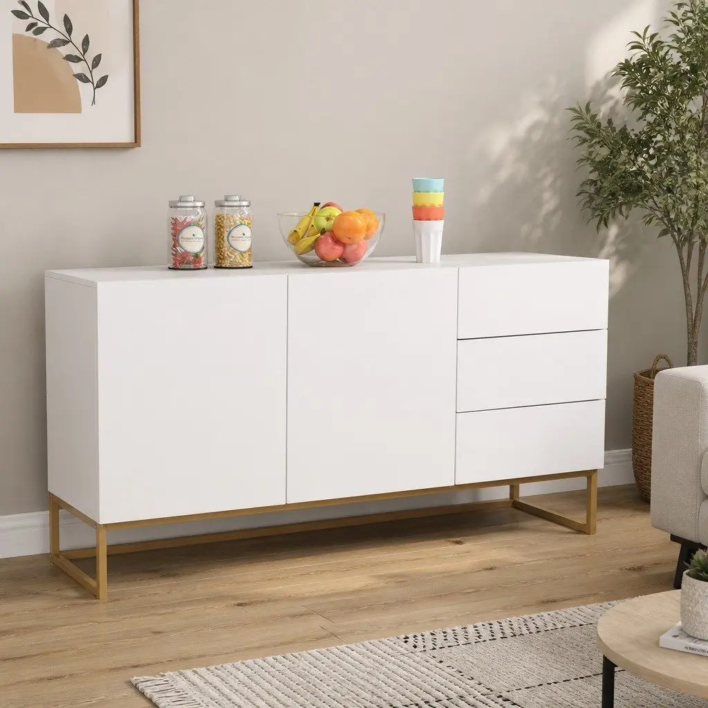 White Sideboard Storage Cabinet with Push Drawers