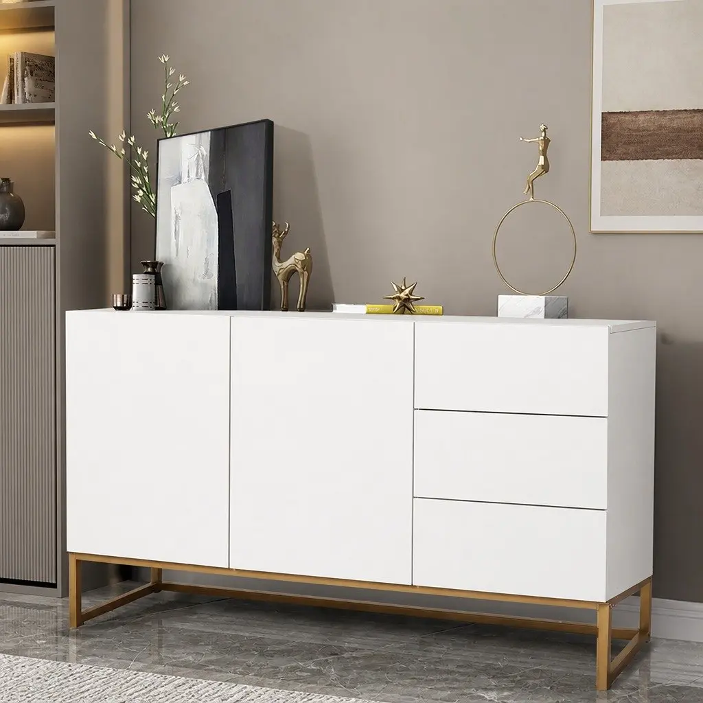 White Sideboard Storage Cabinet with Push Drawers