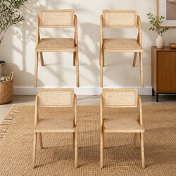 Accent Dining Chairs Foldable Set of 4 with Rattan