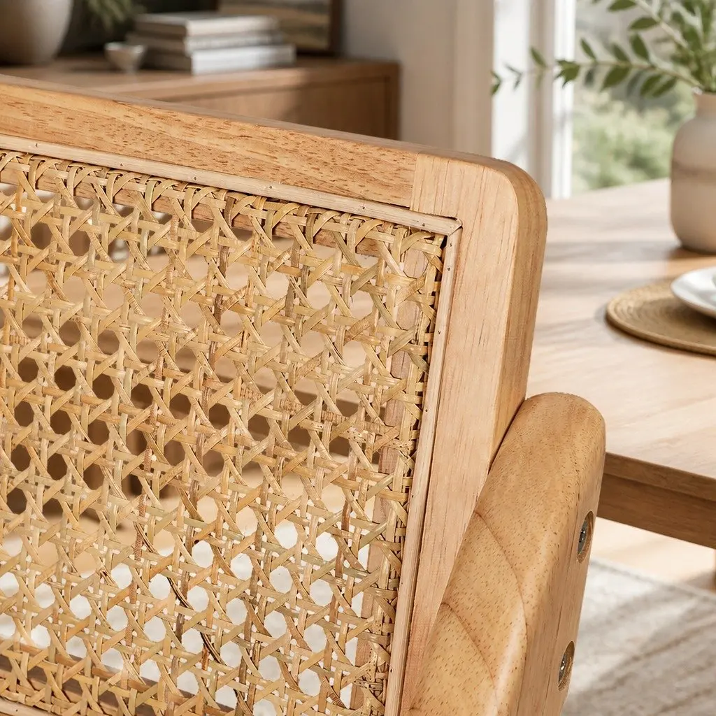 Dining Chairs Rattan Rubber Wood Foldable Natural 4 Piece