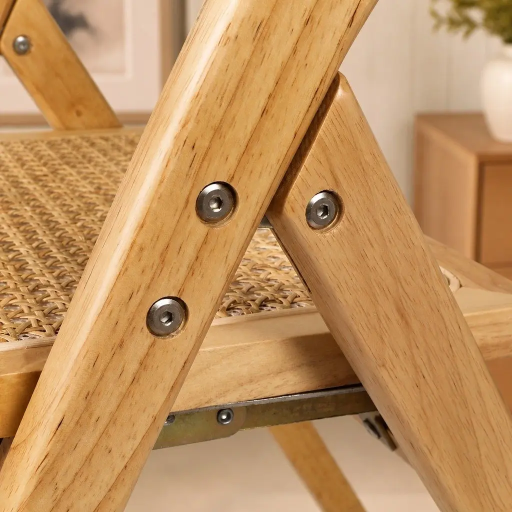 Dining Chairs Rattan Rubber Wood Foldable Natural 4 Piece