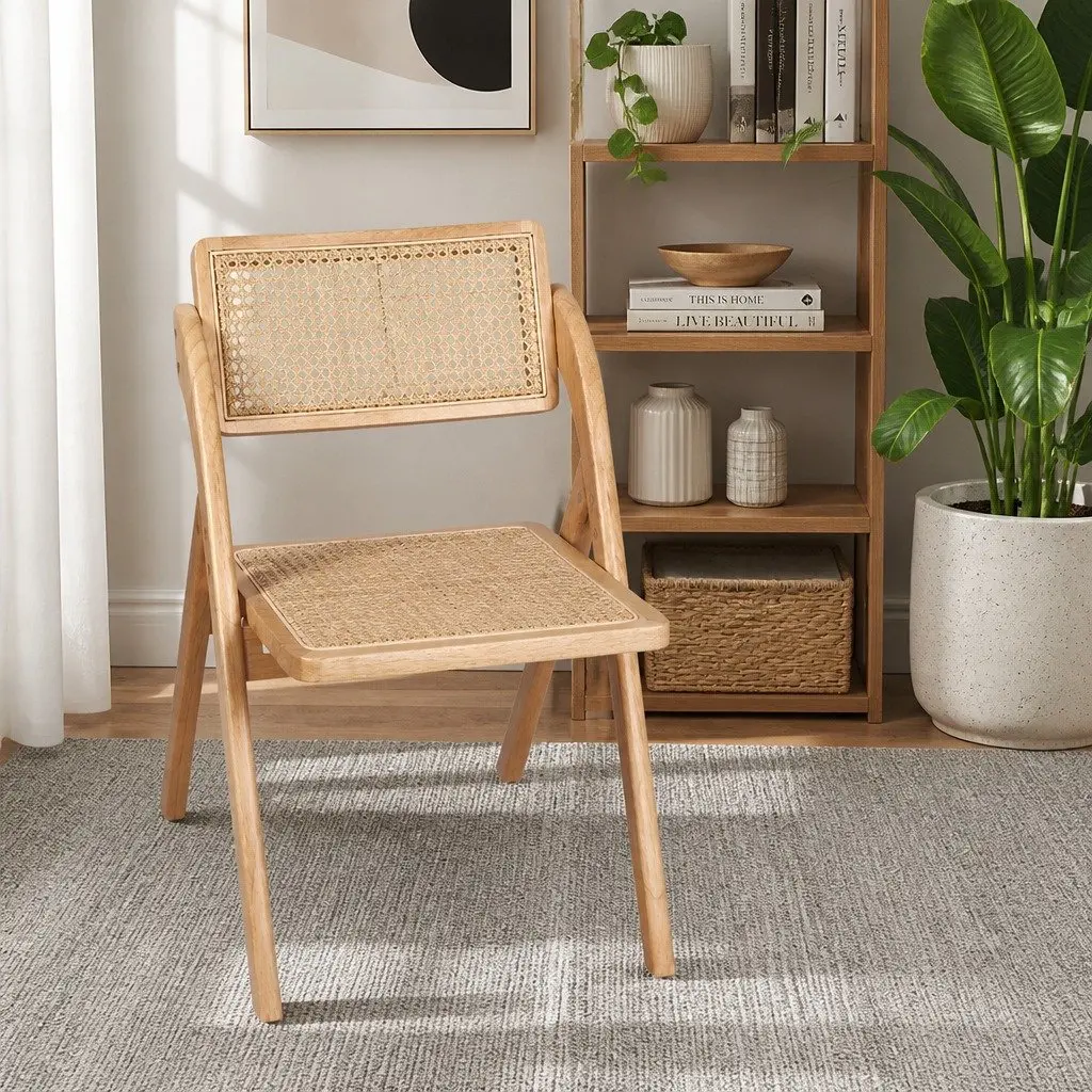 Dining Chairs Rattan Rubber Wood Foldable Natural 4 Piece